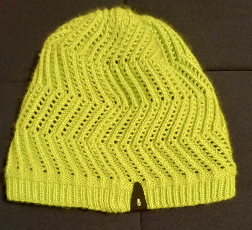 Spyder Electric Neon Lime GreenChevron Knit Beanie Skull Cap Textured Winter Hat